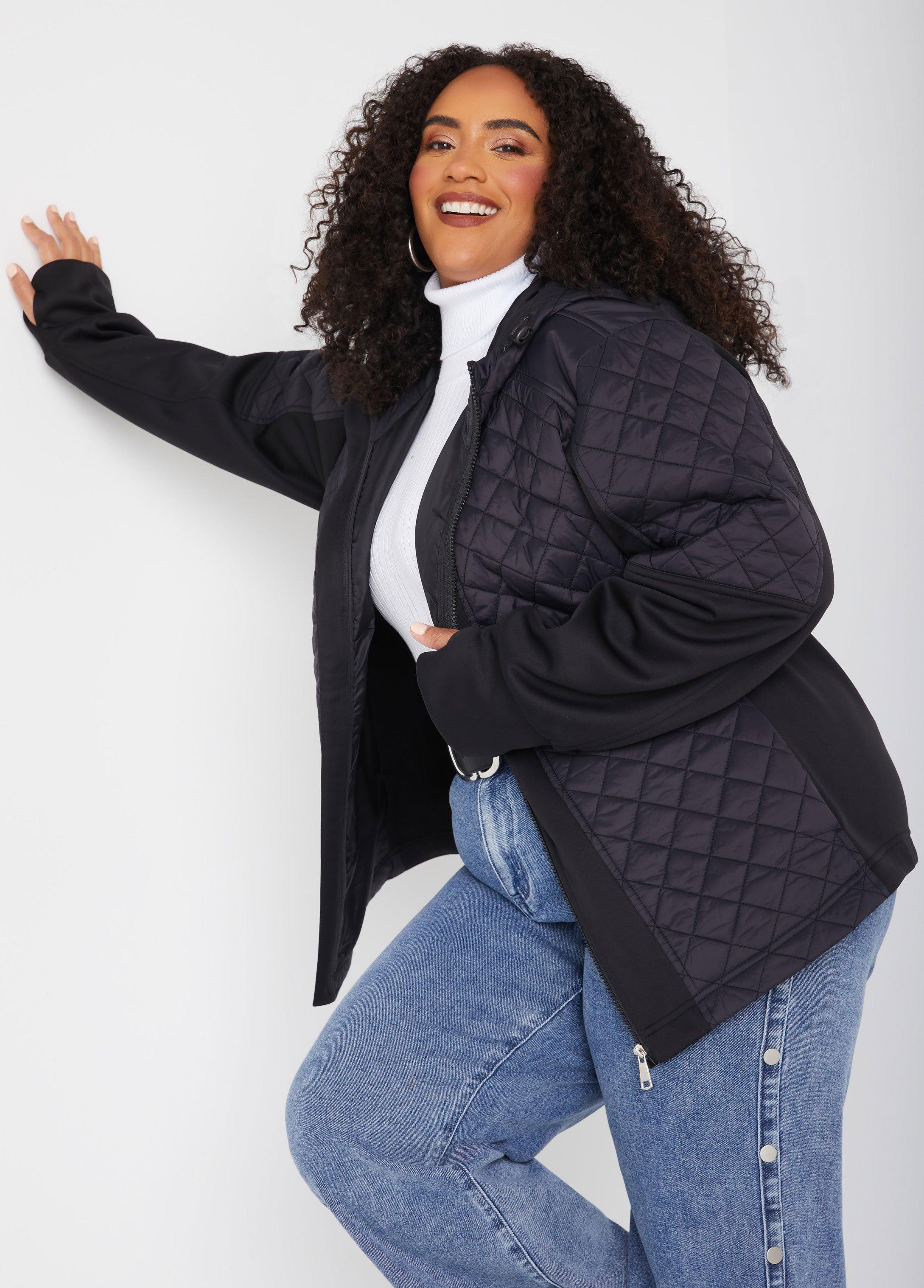 Plus Size Hooded Quilted Paneled Jacket Ashley Stewart Product Image