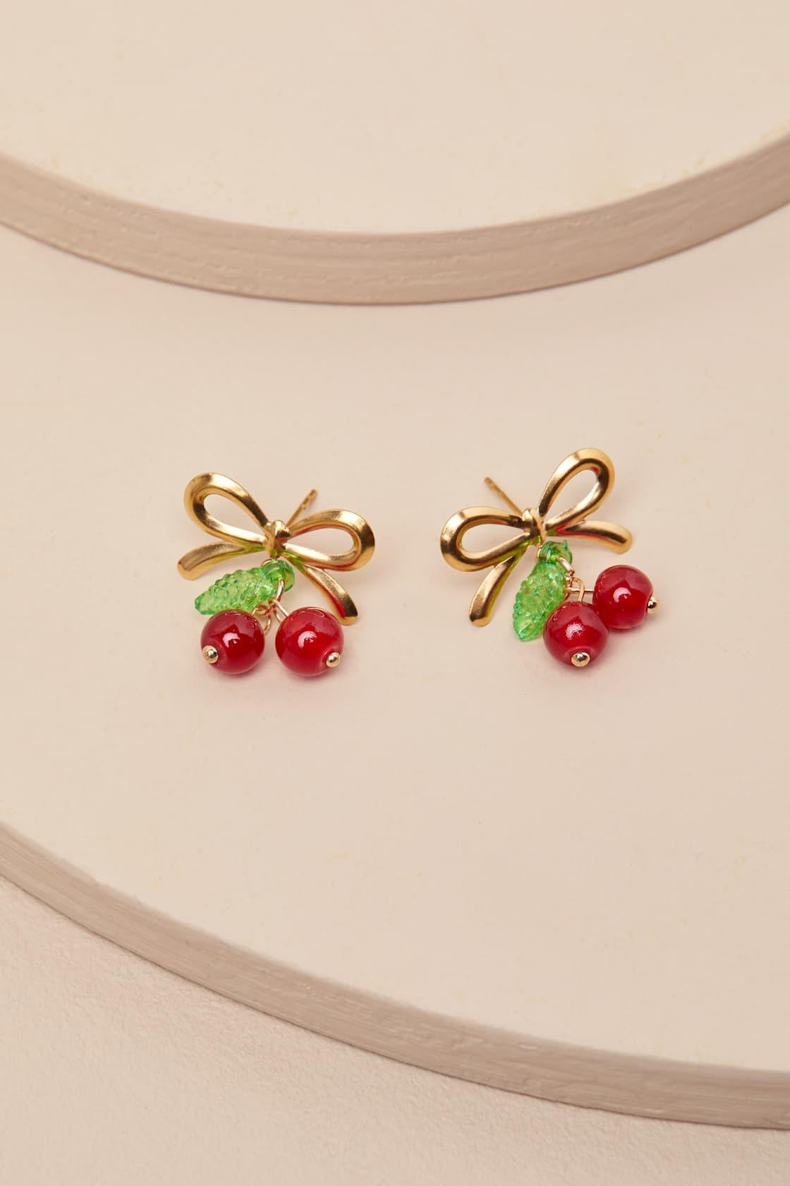 Joselyn Gold and Red Cherry Stud Earrings Product Image