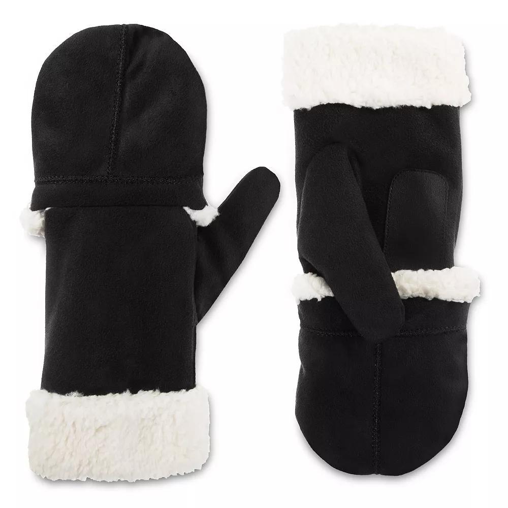 Women's isotoner Microsuede Berber Trim Convertible Flip Mittens, Size: Small-Medium, Black Product Image