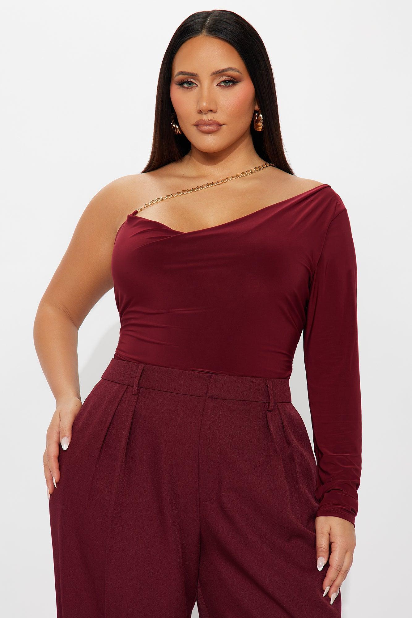 Nothing To Lose One Shoulder Bodysuit - Burgundy Product Image