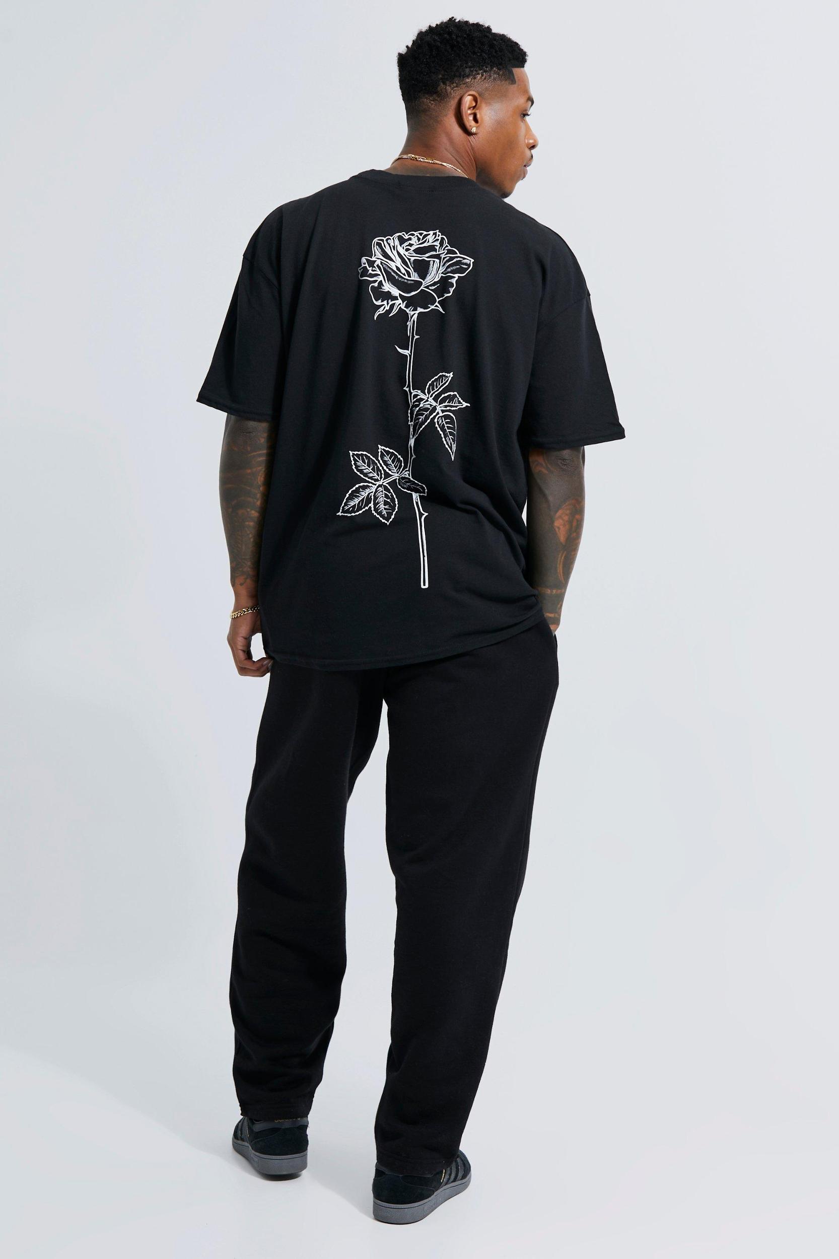 Regular Fit Line Drawn Rose Stem Print T-shirt | boohooMAN USA Product Image