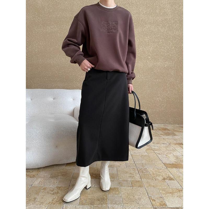 High Rise Plain Slit Midi A-Line Skirt Product Image