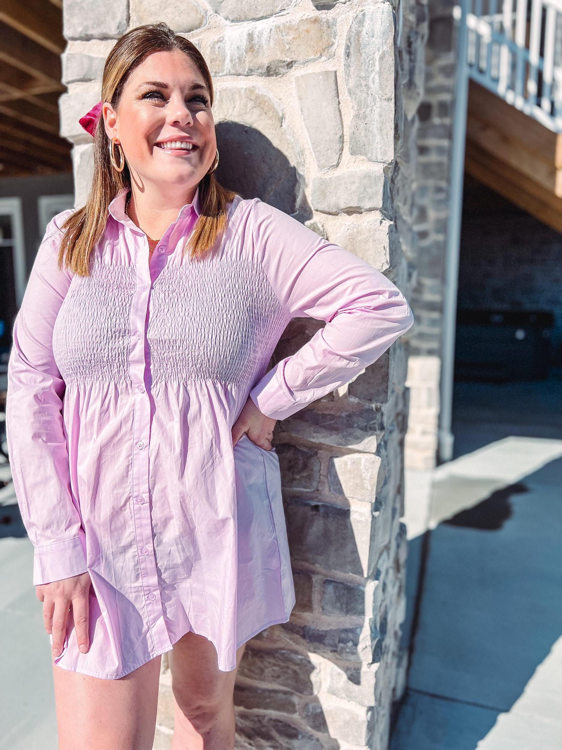Lilac Smocked Button Up Mini Dress Product Image