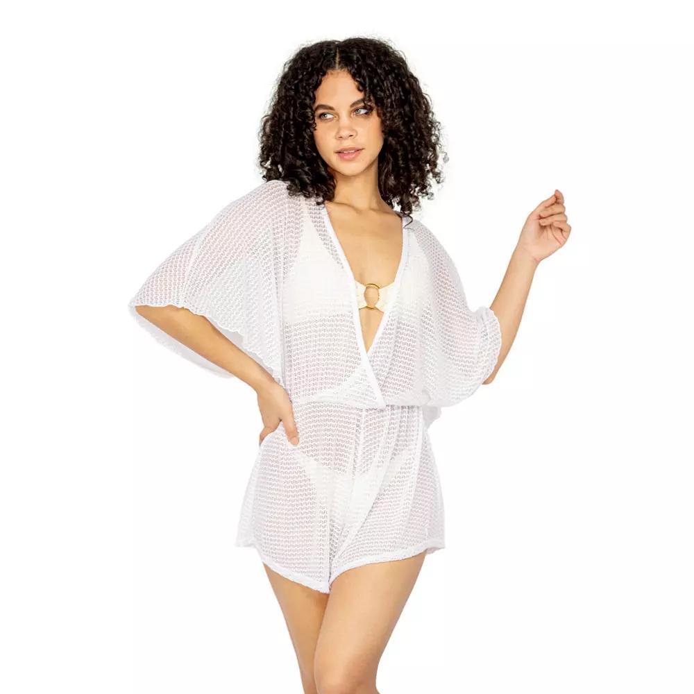 Women's Jordan Taylor Batwing-Sleeve Sheer Swim Cover-Up Romper, Size: XL, White Product Image