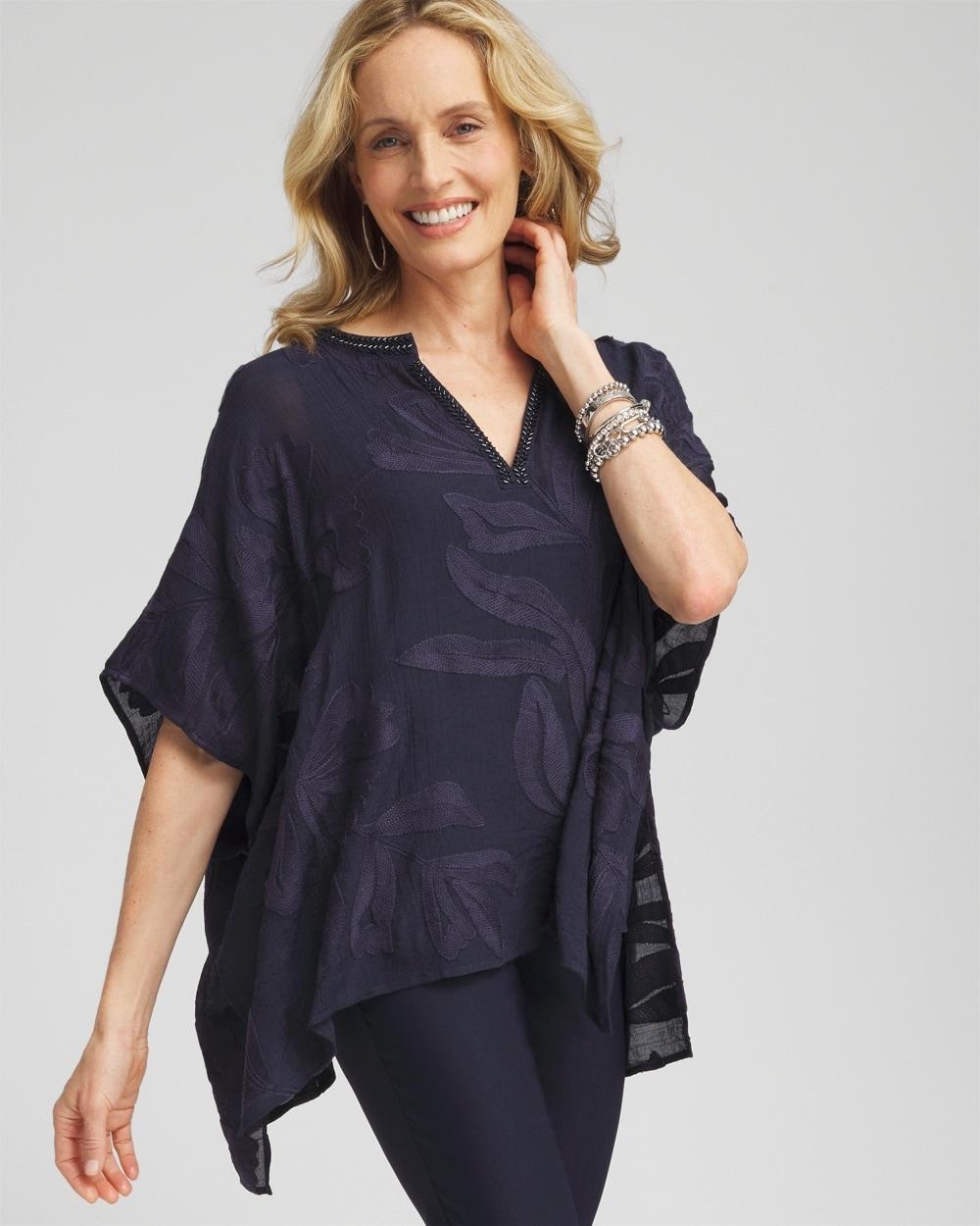 Embroidered Leaves Poncho Product Image