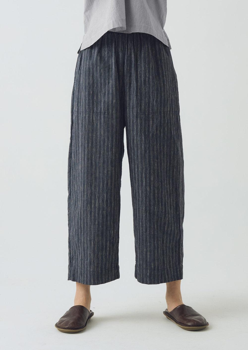 Stripe Linen Cotton Barrel Leg Pants | Shadow Blue/Black Product Image