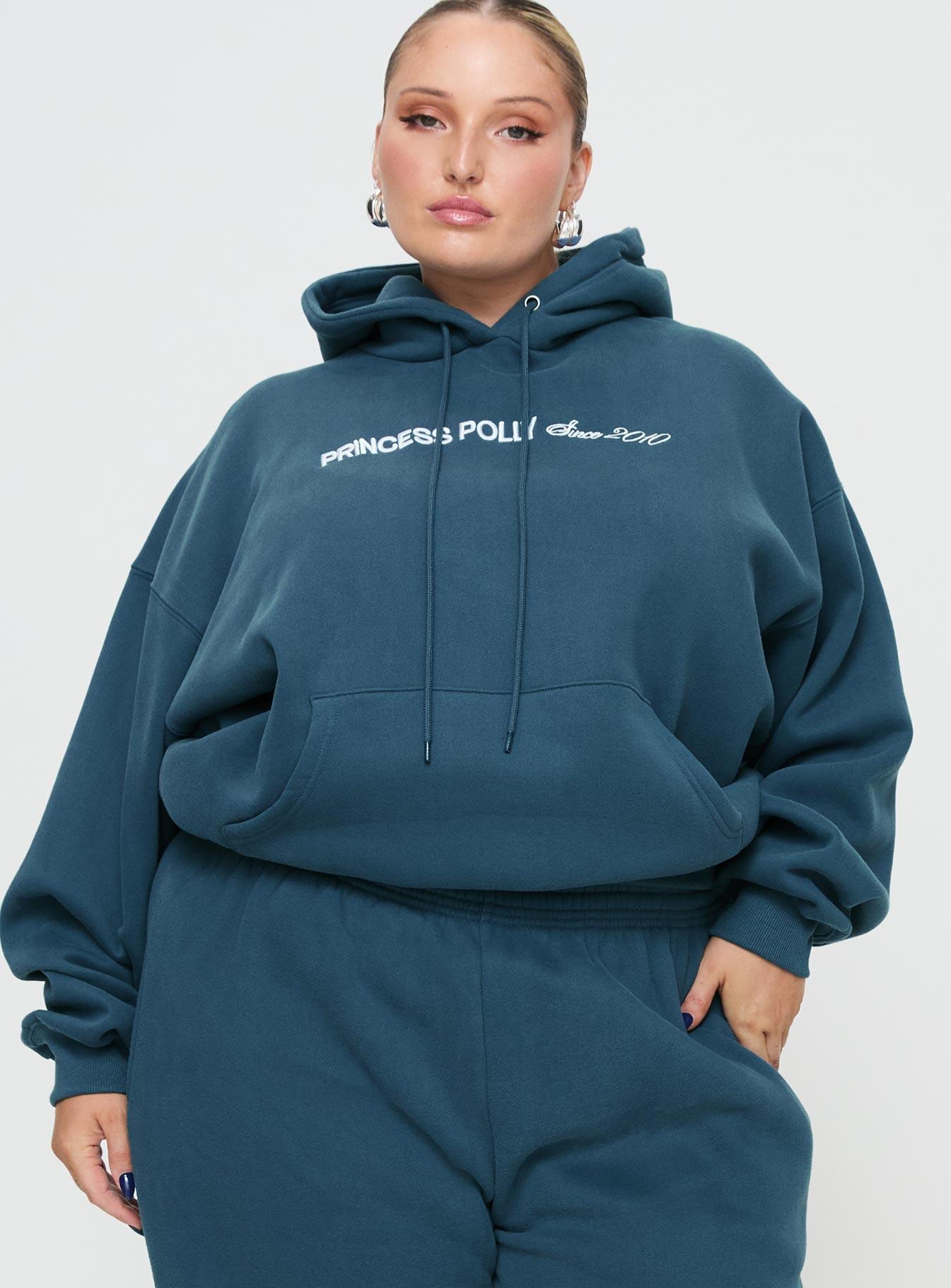Princess Polly Hooded Sweatshirt Block / Cursive Text Slate Curve Product Image