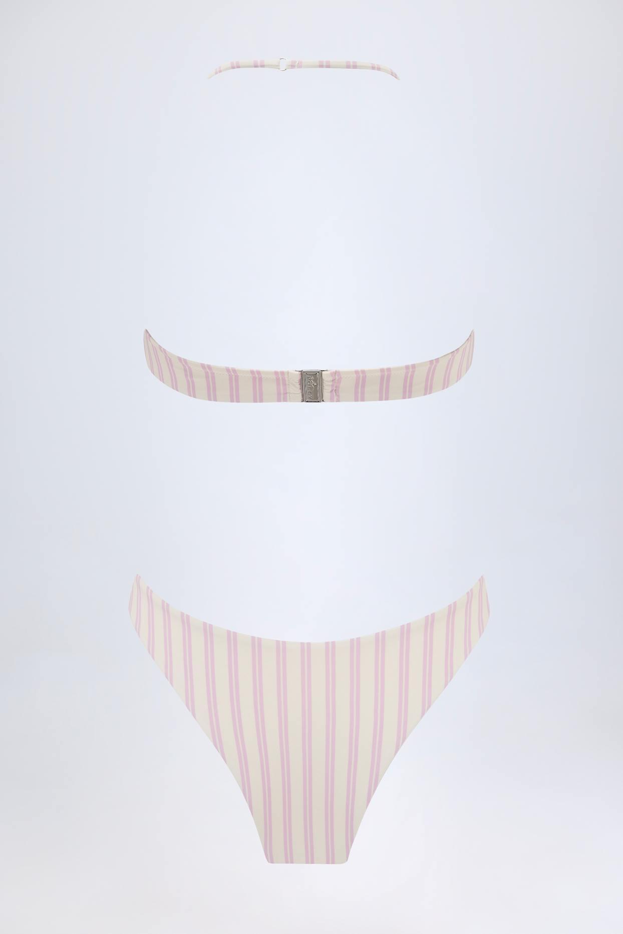 Cut-Out Halterneck Swimsuit in Mauve Double Stripe Product Image