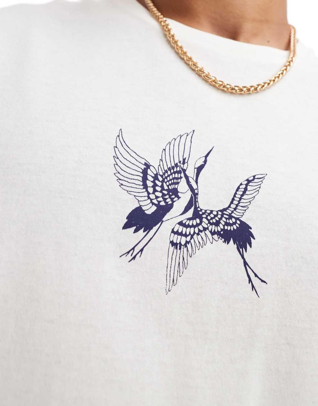 Jack & Jones oversized crane chest print t-shirt in white Product Image