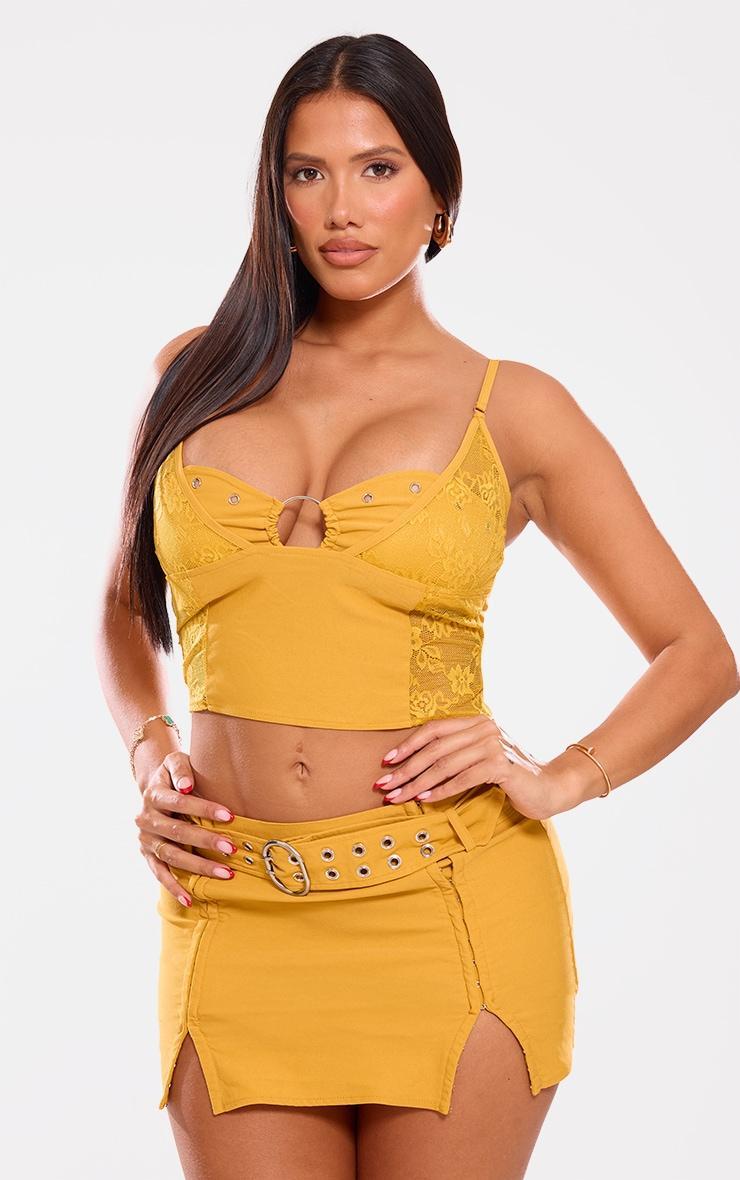 Shape Mustard Belted Utility Split Front Mini Skirt Product Image