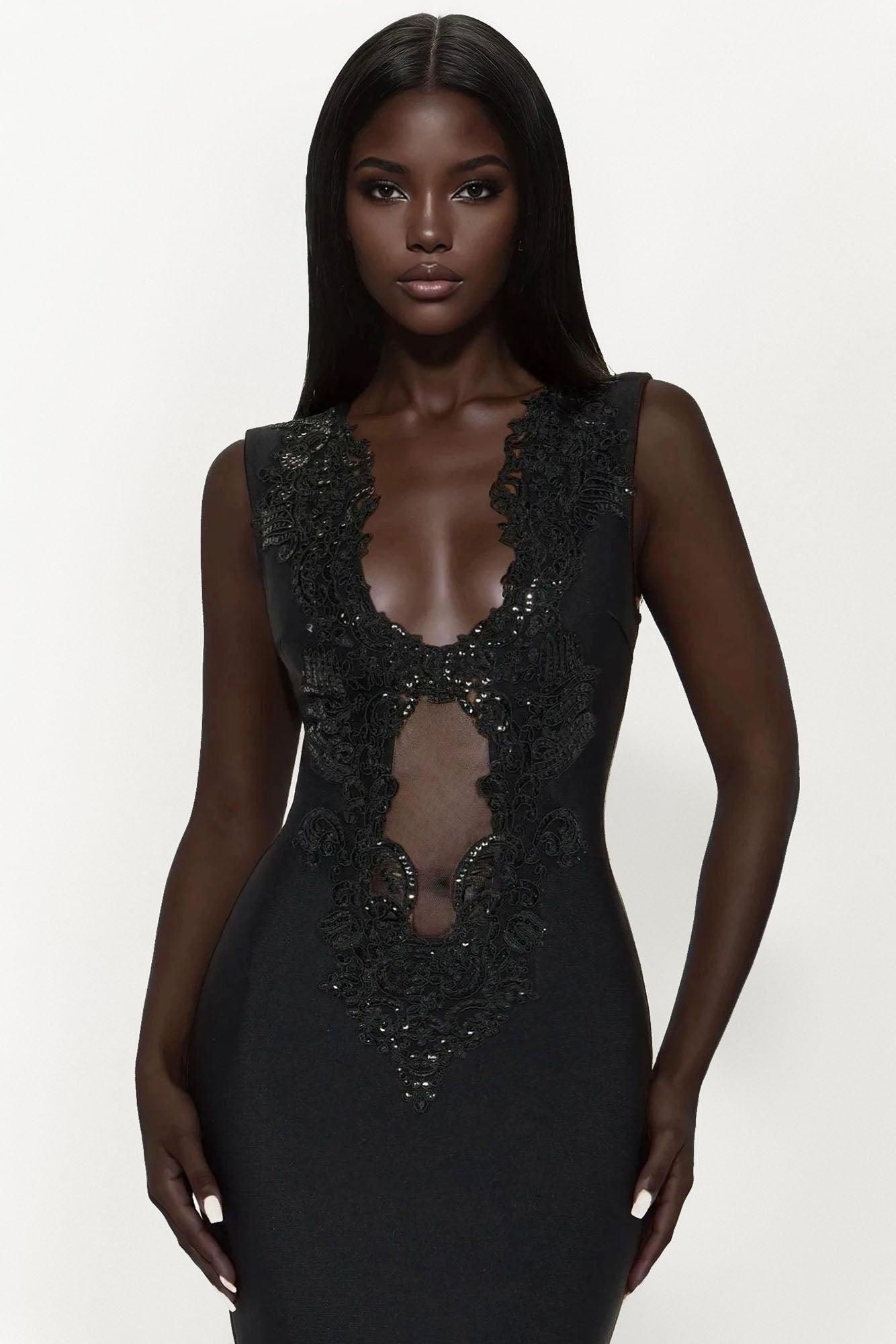 Roxanne Bandage Gown - Black Product Image