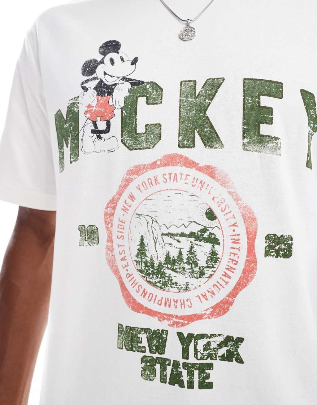 ONLY & SONS relaxed fit t-shirt with Mickey Mouse vintage print in white Product Image