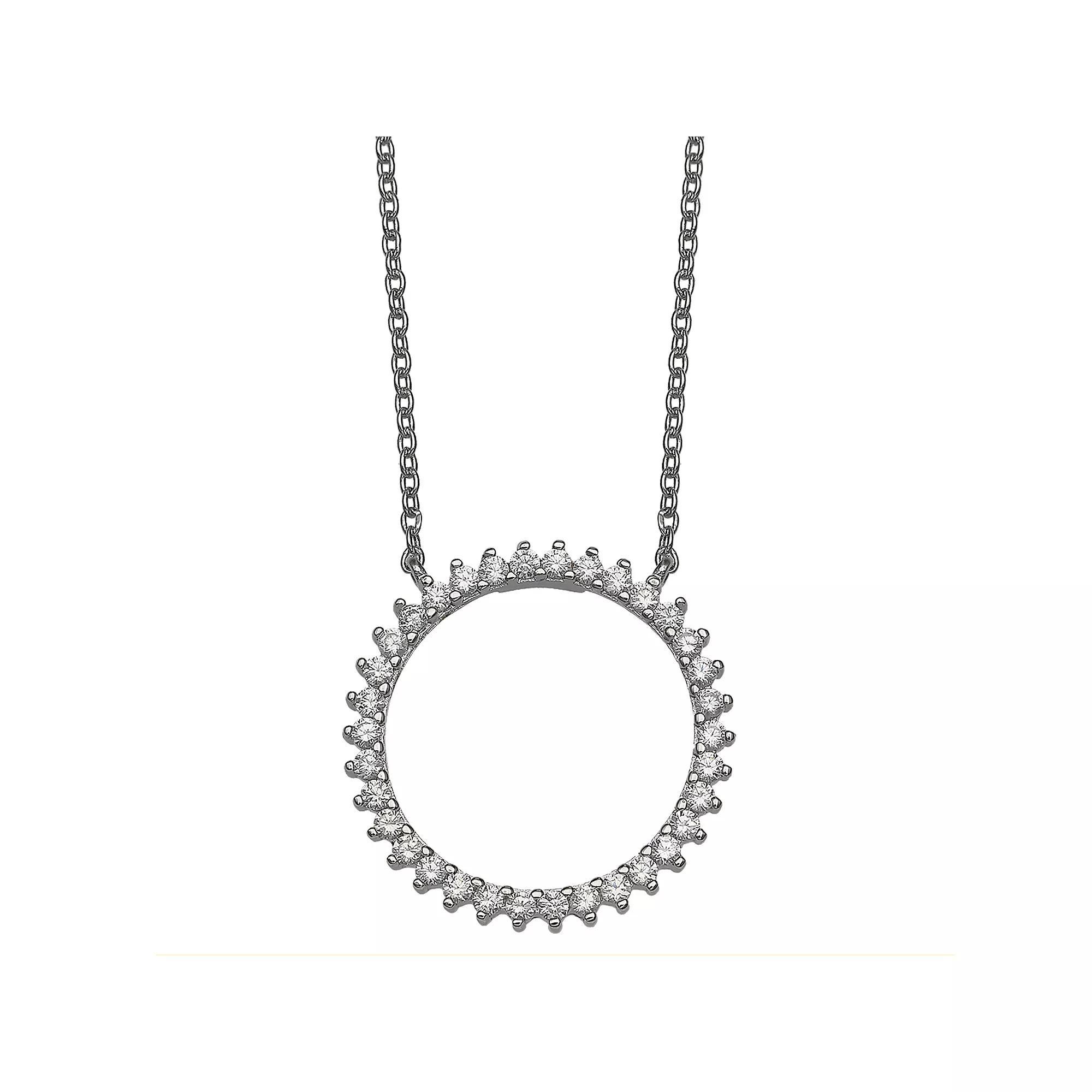 PRIMROSE Sterling Silver Pavé Cubic Zirconia Circle Pendant Necklace, Women's, Size: 18" Product Image