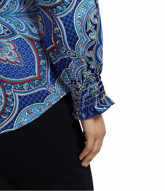 Foxcroft Plus Size Olivia Wrinkle-Free Kaleidoscope Print Cotton Sateen Point Collar 3/4 Sleeve Button Front Shirt Product Image
