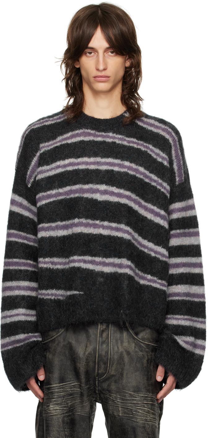 ACNE STUDIOS Brushed Intarsia Stripe Crewneck Sweater In Grey Product Image