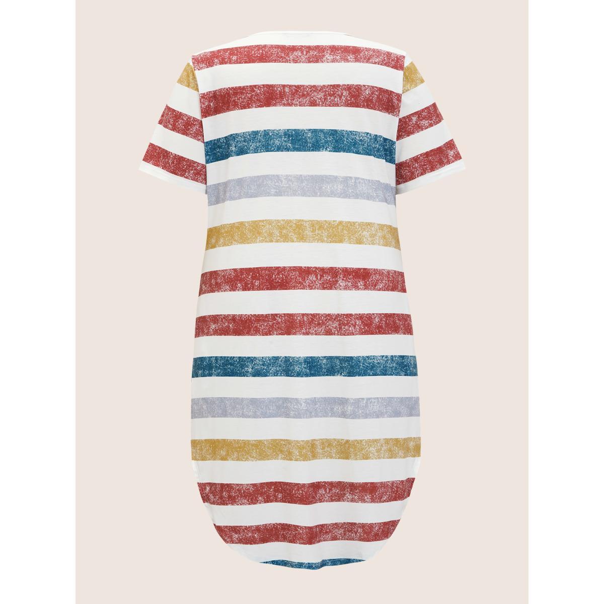 Plus Size Striped Contrast Arc Hem V Neck Pocket Dress Multicolor Women Casual Non V-neck Short sleeve Curvy Midi Dress BloomChic 22-24/3X Product Image
