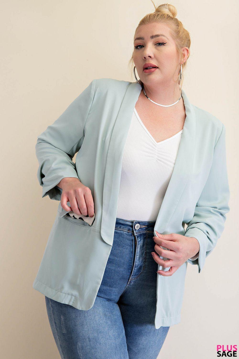 5524   Traci Ruched Sleeve Lined Blazer - Reg & Plus! Product Image