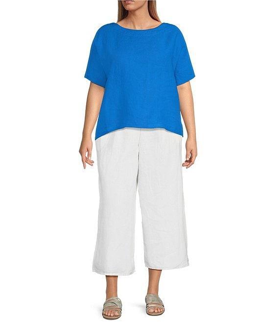 Bryn Walker Plus Orla Light Linen Round Neck Short Sleeve Shirt Product Image