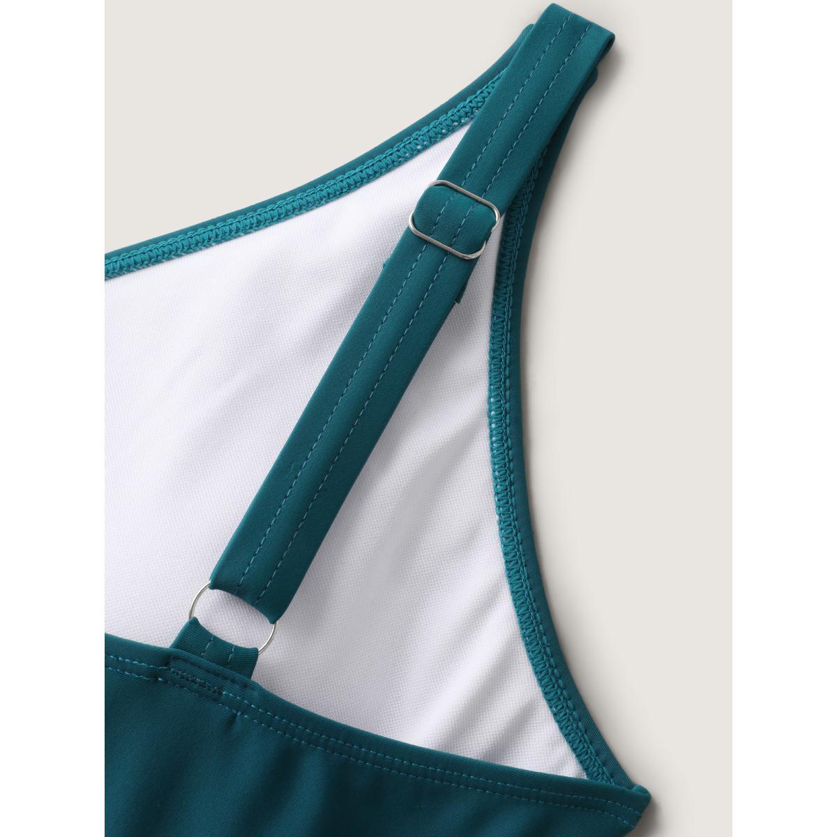 Plus Size Twist Front Arc Hem Adjustable Swim Top Women's Swimwear Teal Beach Twist High stretch Bodycon V-neck Curve Swim Tops BloomChic 28/5X Product Image