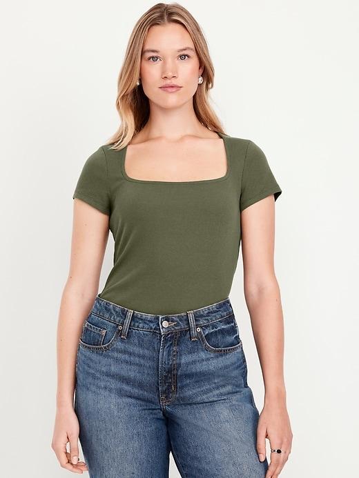 Ribbed Square-Neck T-Shirt Product Image