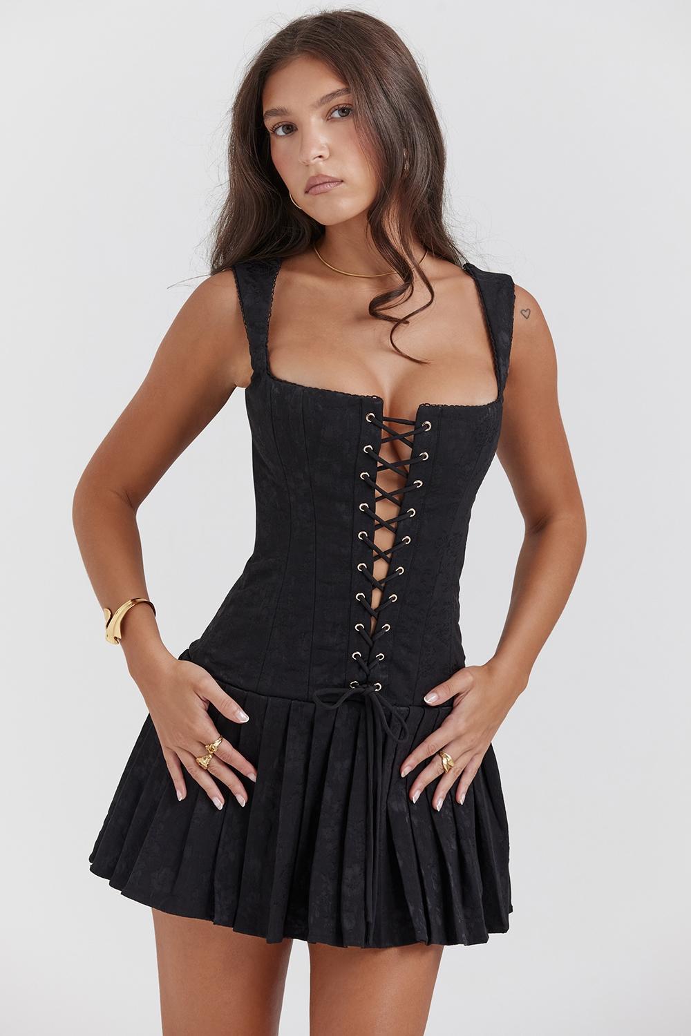 Talia  black pleated mini dress Product Image