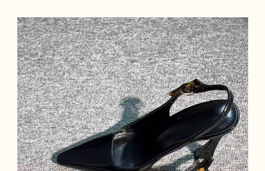 Block Heel Patent Slingback Pointed Sandals Product Image