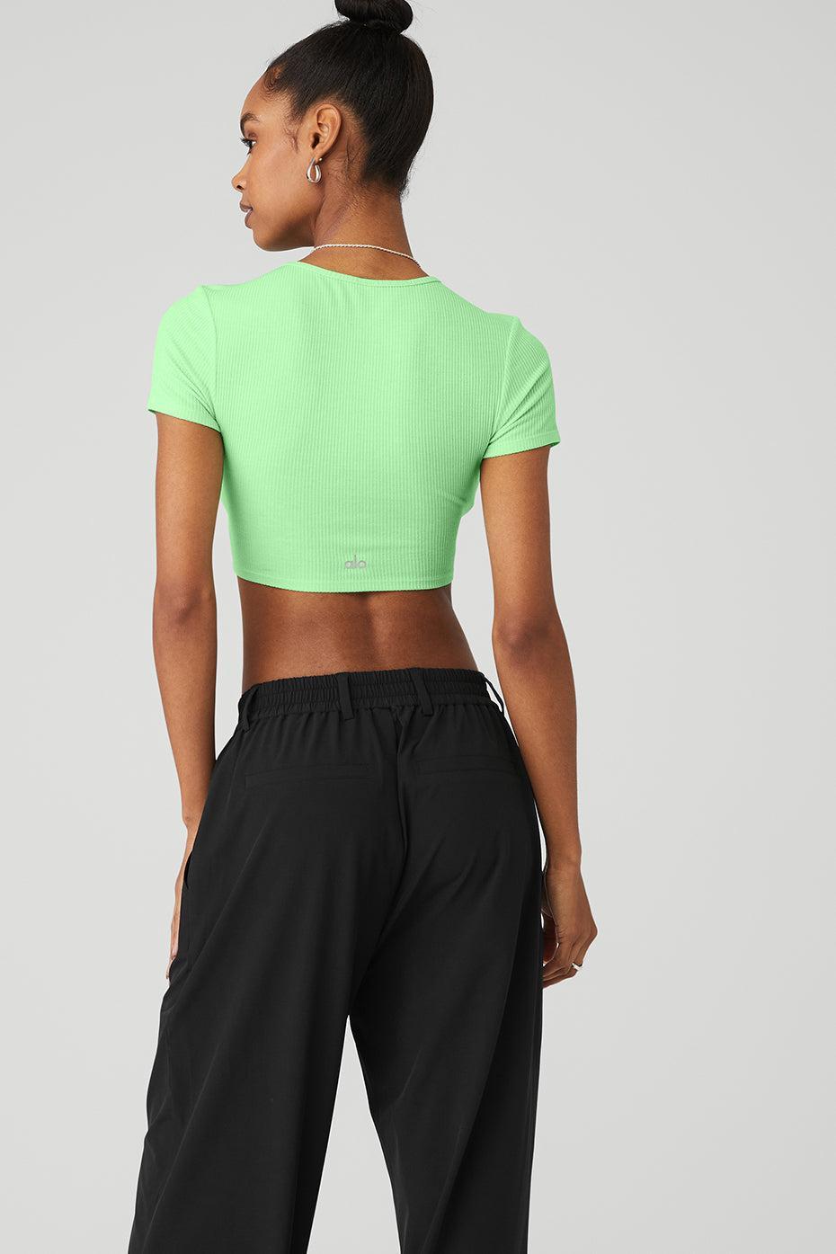 Alo Yoga | Ribbed Knotty Short Sleeve Top Green Product Image