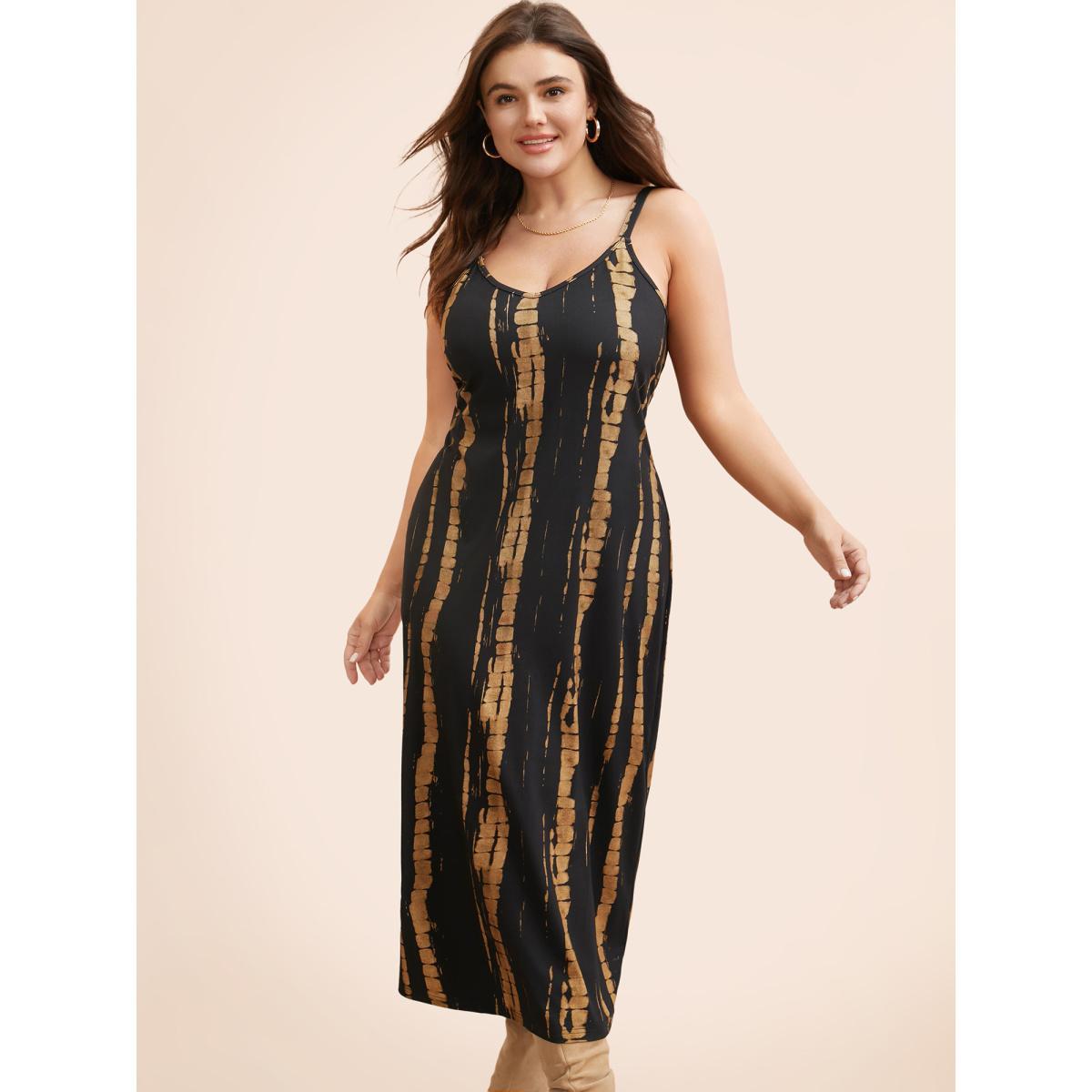 Plus Size Gradient Dyeing Slim Fit Cami Dress Black Women Casual Contrast V-neck Sleeveless Curvy BloomChic 18-20/2X Product Image