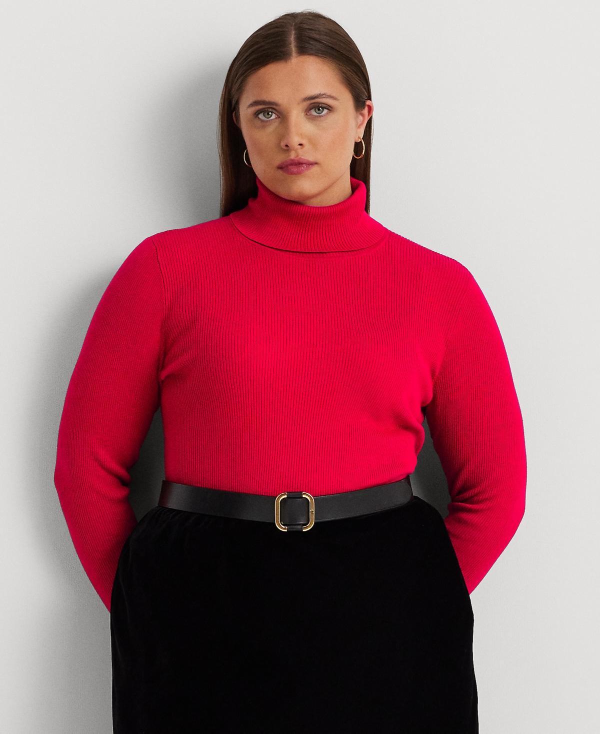 Lauren Ralph Lauren Plus-Size Ribbed Turtleneck Sweater (Lauren Navy) Women's Clothing Product Image