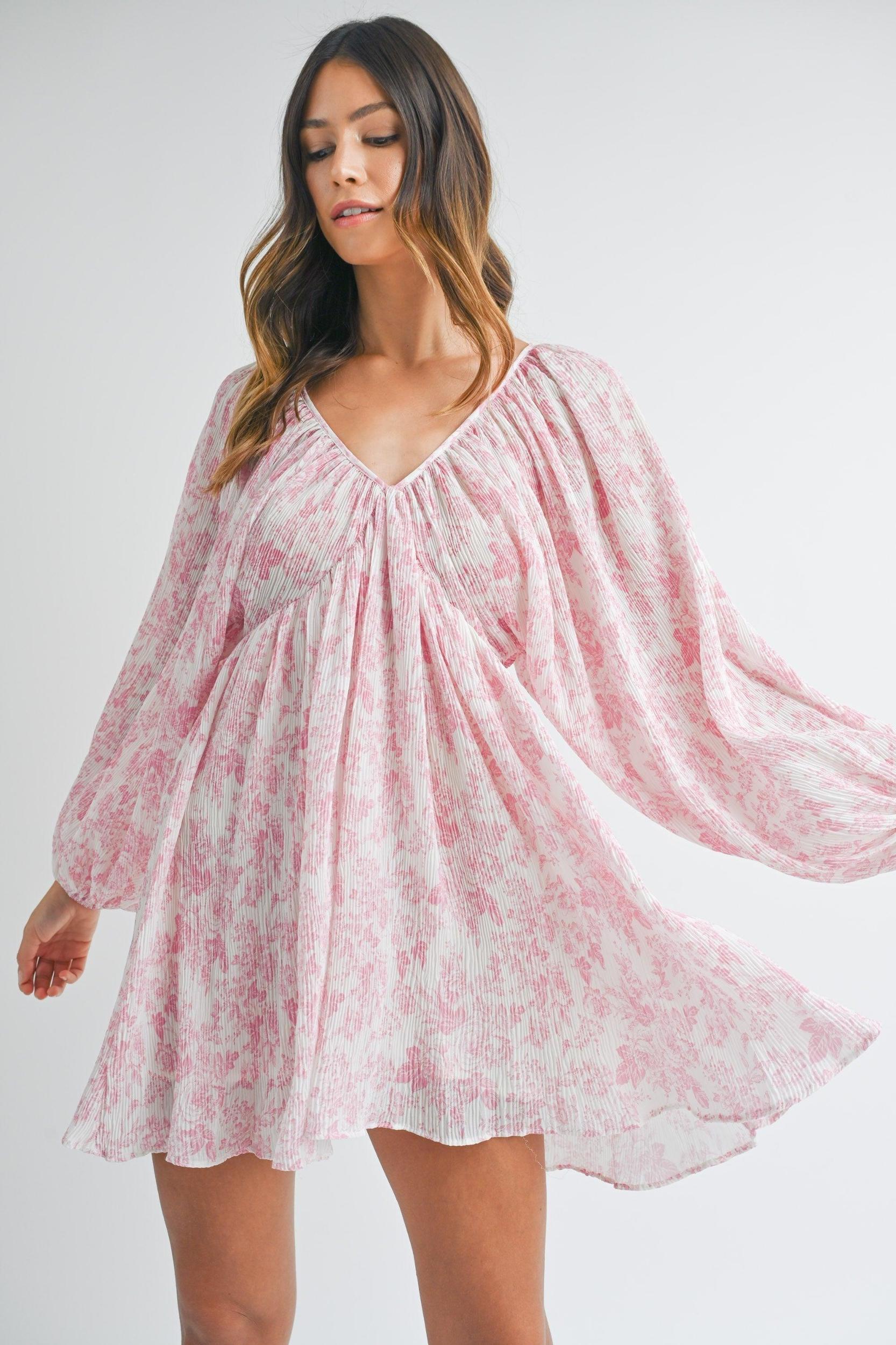 FINAL SALE Priyanka Puff Sleeve Floral Mini Dress | Pink White Product Image