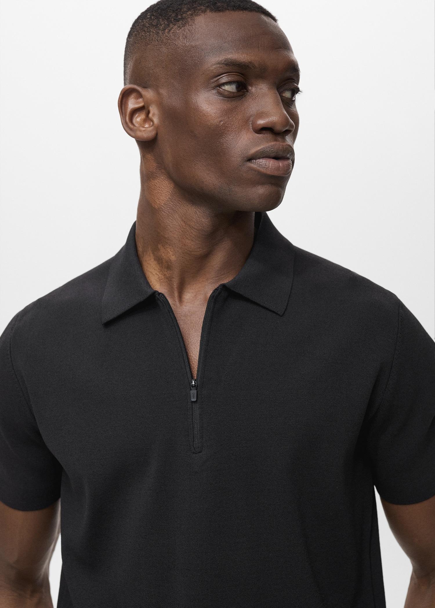 COOLMAX® fine-knit polo shirt with zipper - Men | MANGO USA Product Image