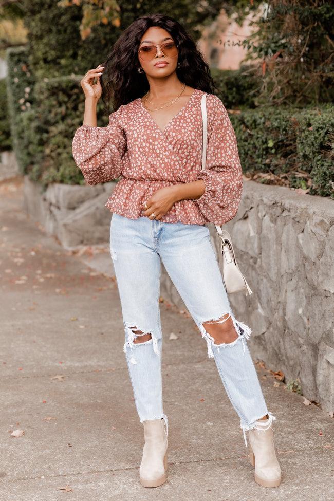 Can You Keep A Secret Brown Leopard Spotted Wrap Blouse FINAL SALE Product Image