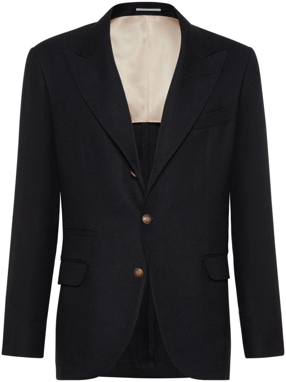 BRUNELLO CUCINELLI Peak-lapels Linen-blend Blazer In Black Product Image