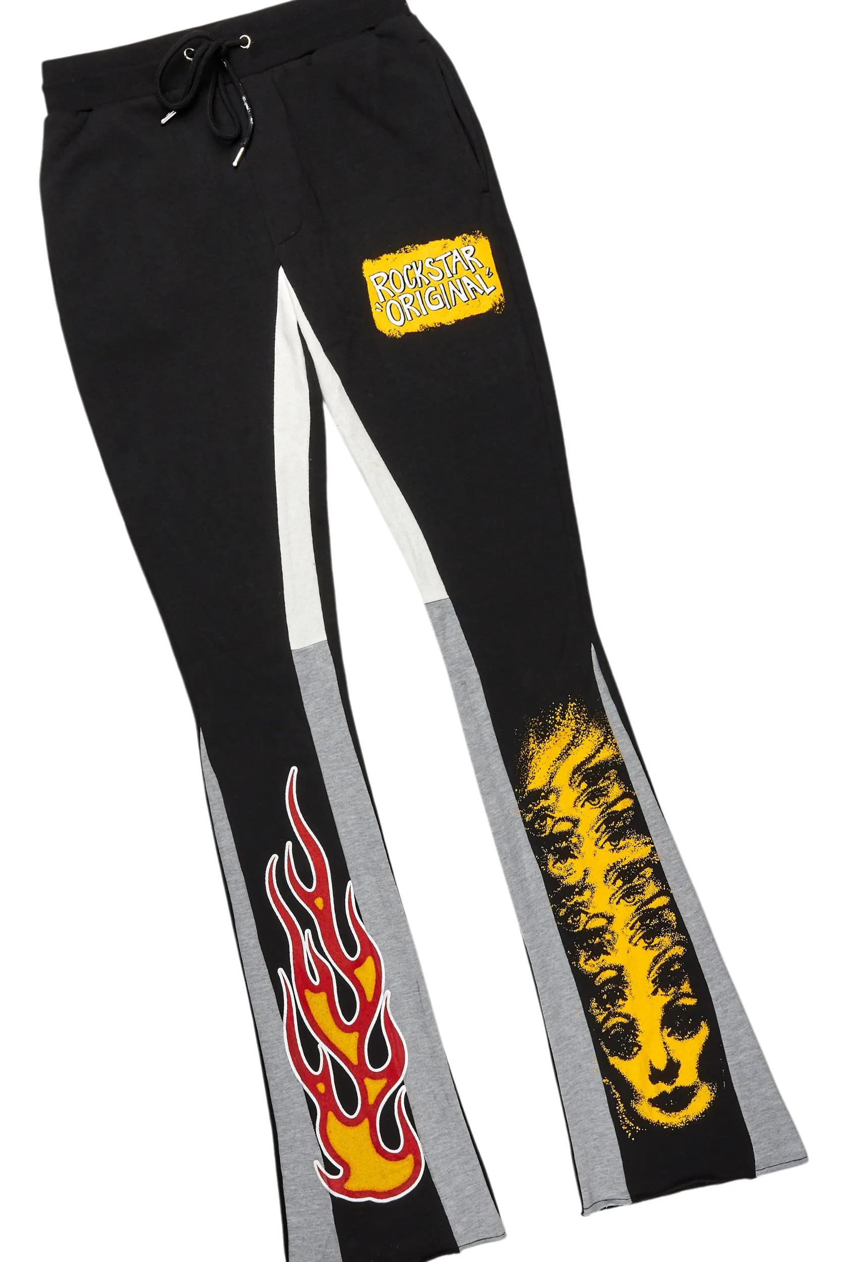Beno Black/Yellow Stacked Flare Hoodie Track Set Male Product Image