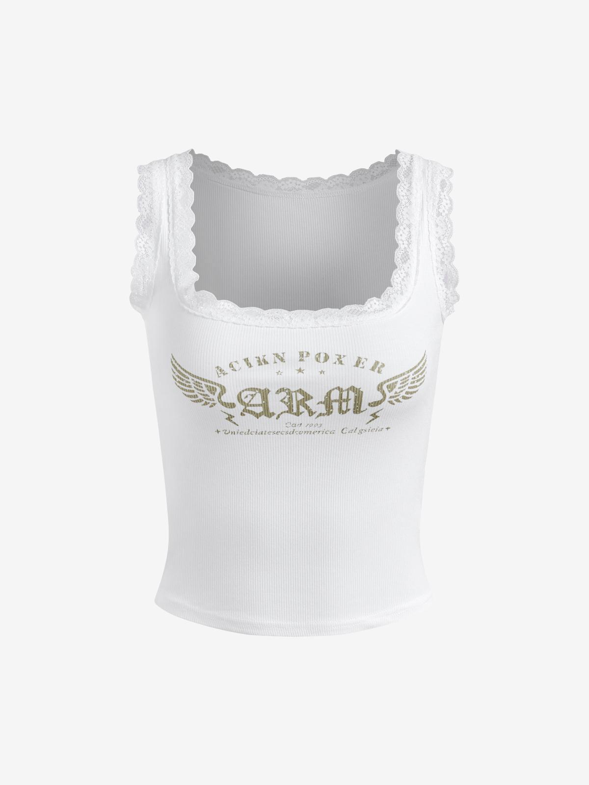 Lace Trimmed Square Neckline Tank Top Product Image