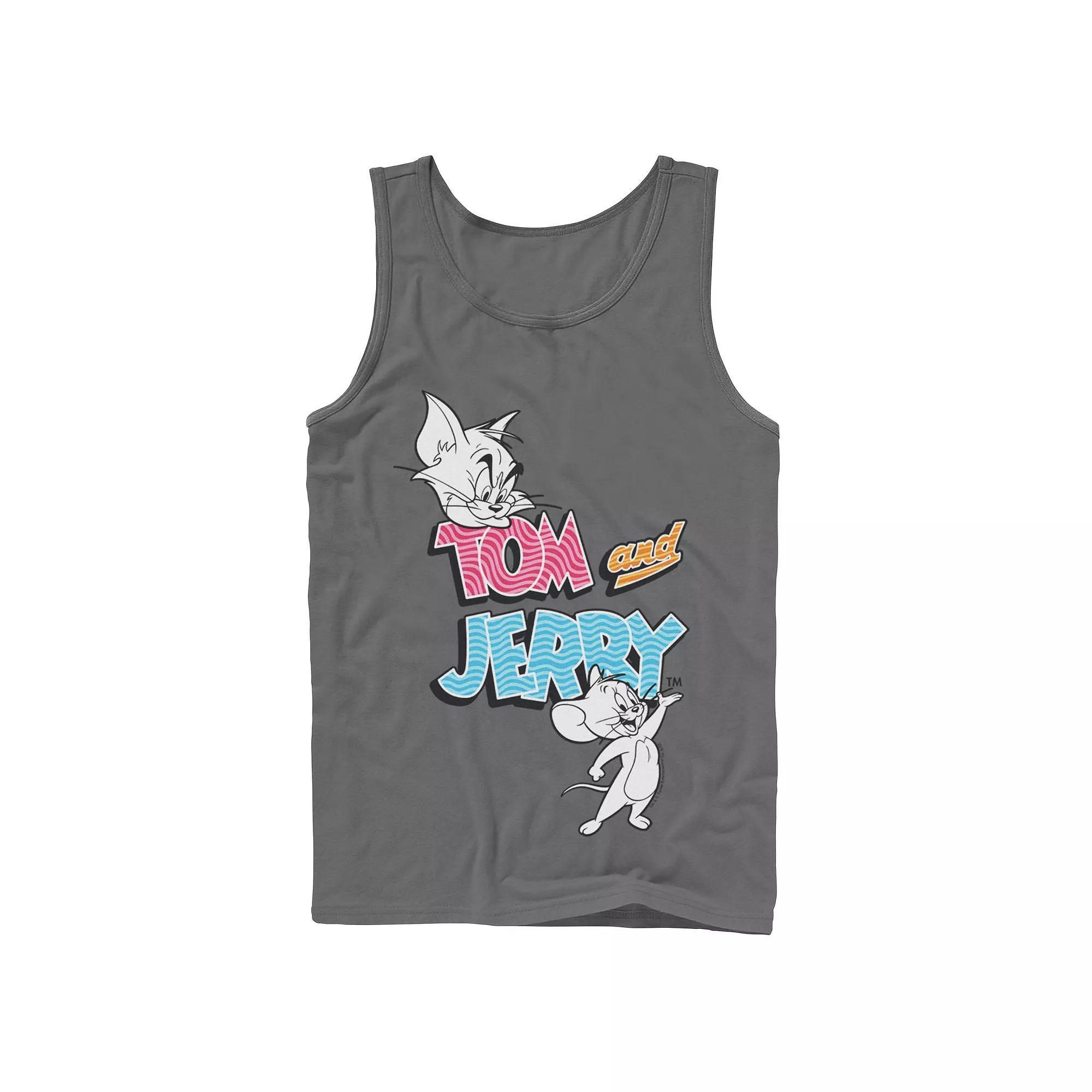 Men's Tom And Jerry Patterned Logo Stamp Portrait Tank Top, Size: Small, Grey Product Image