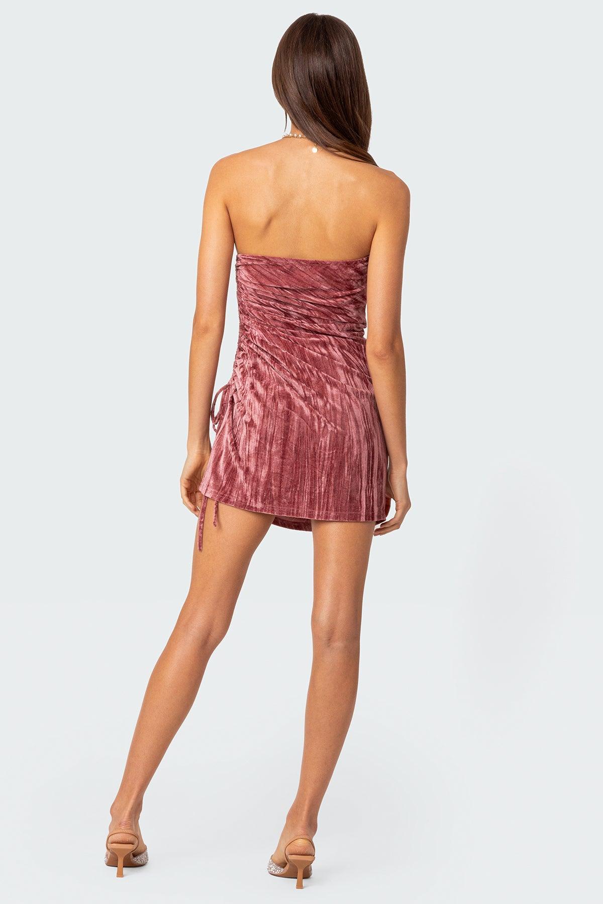 Crushed Velvet Drawstring Mini Dress Product Image