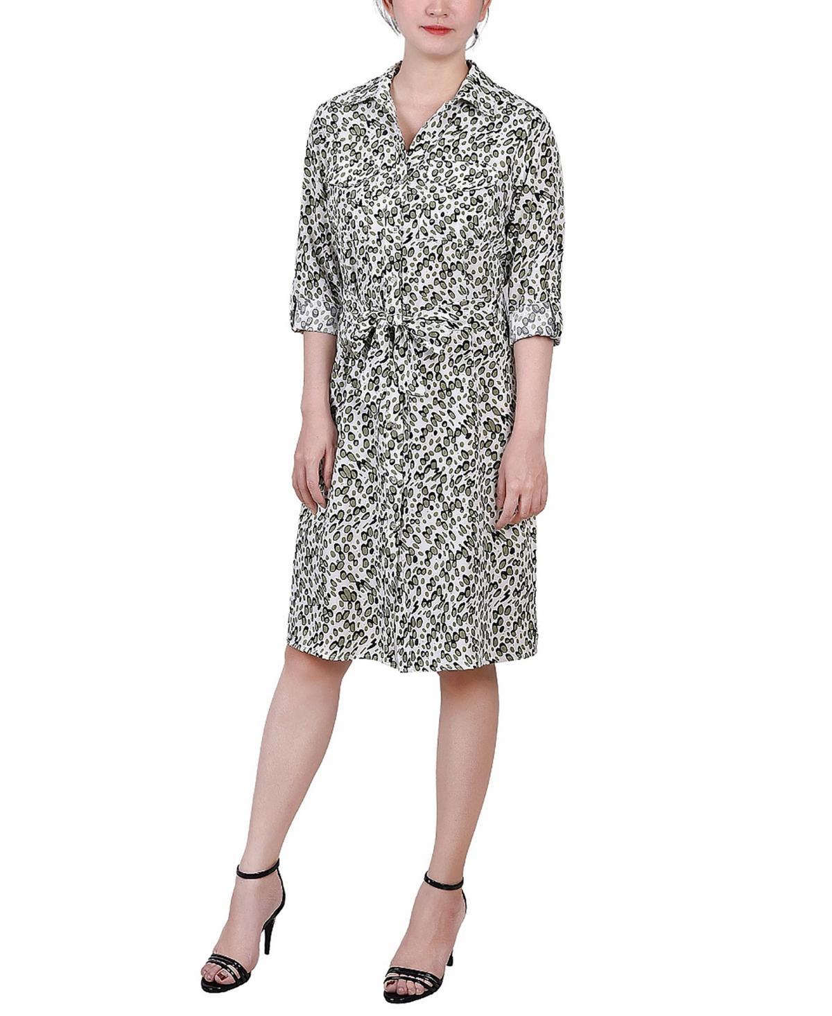 Ny Collection Petite Printed Long Sleeve Roll Tab Shirtdress Product Image
