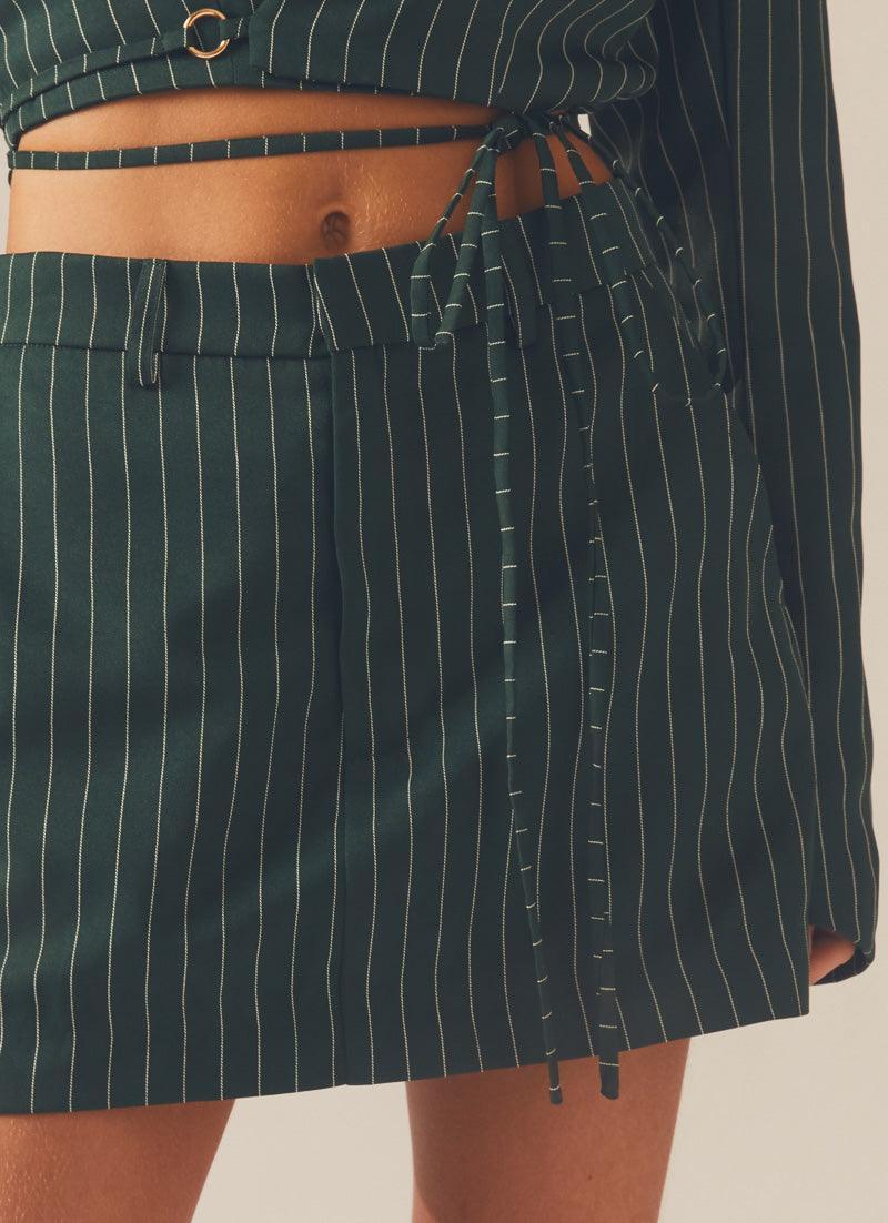 Forbidden Suit Skirt - Green Pinstripe Product Image