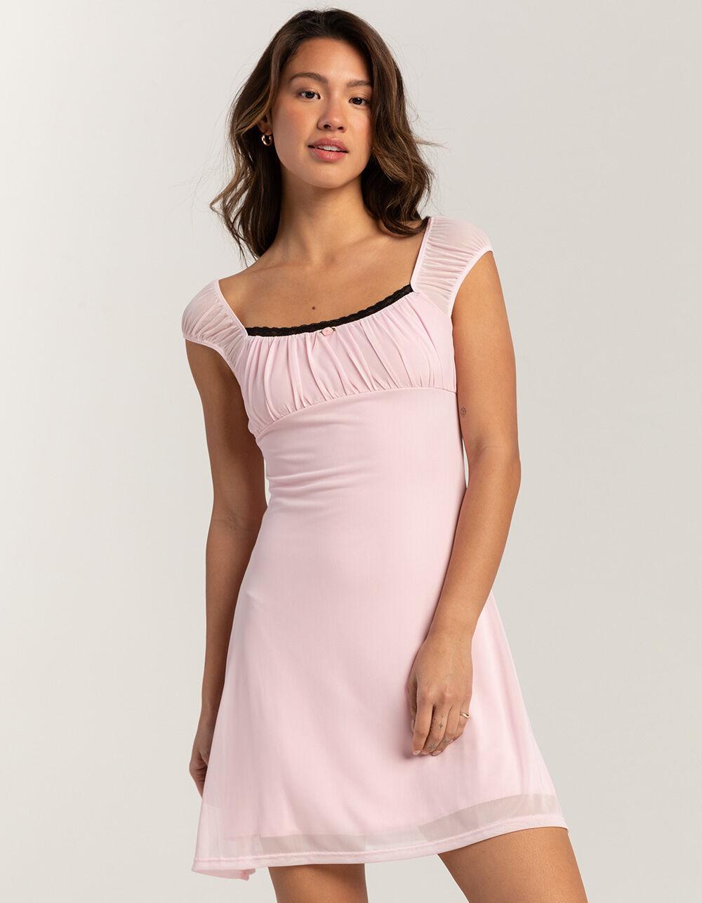 RSQ Womens Mesh Rosette Babydoll Dress - LIGHT PINK Product Image