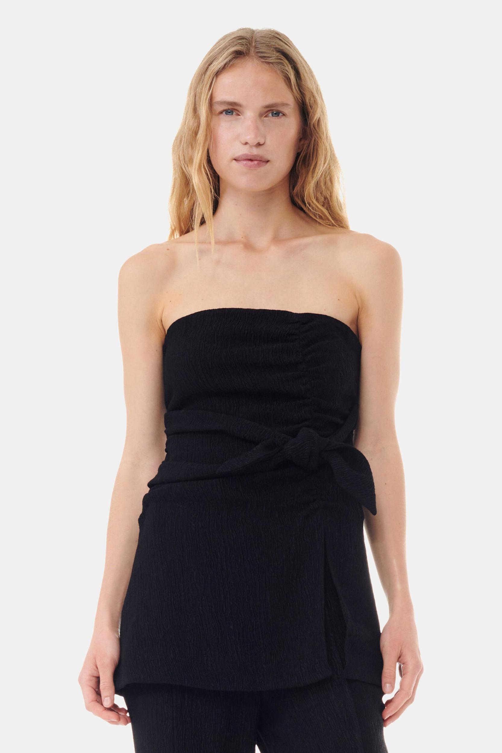 Black Viscose Stretch Strapless Top Product Image