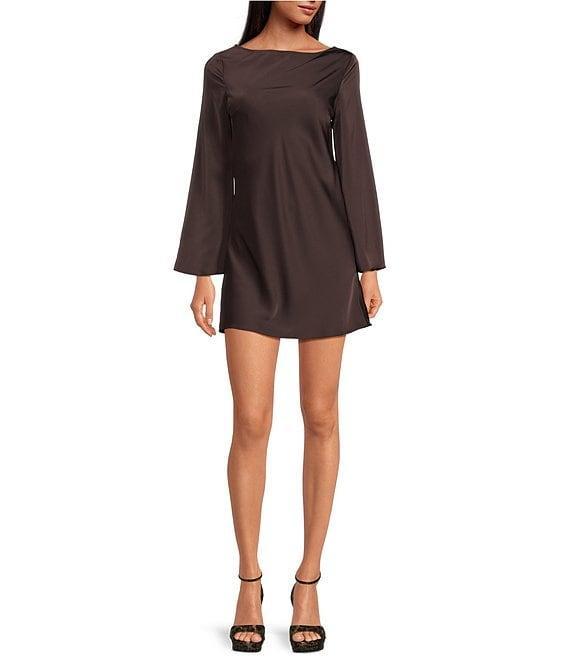 Gianni Bini Dionne Satin Long Sleeve Open Back Mini Dress Product Image