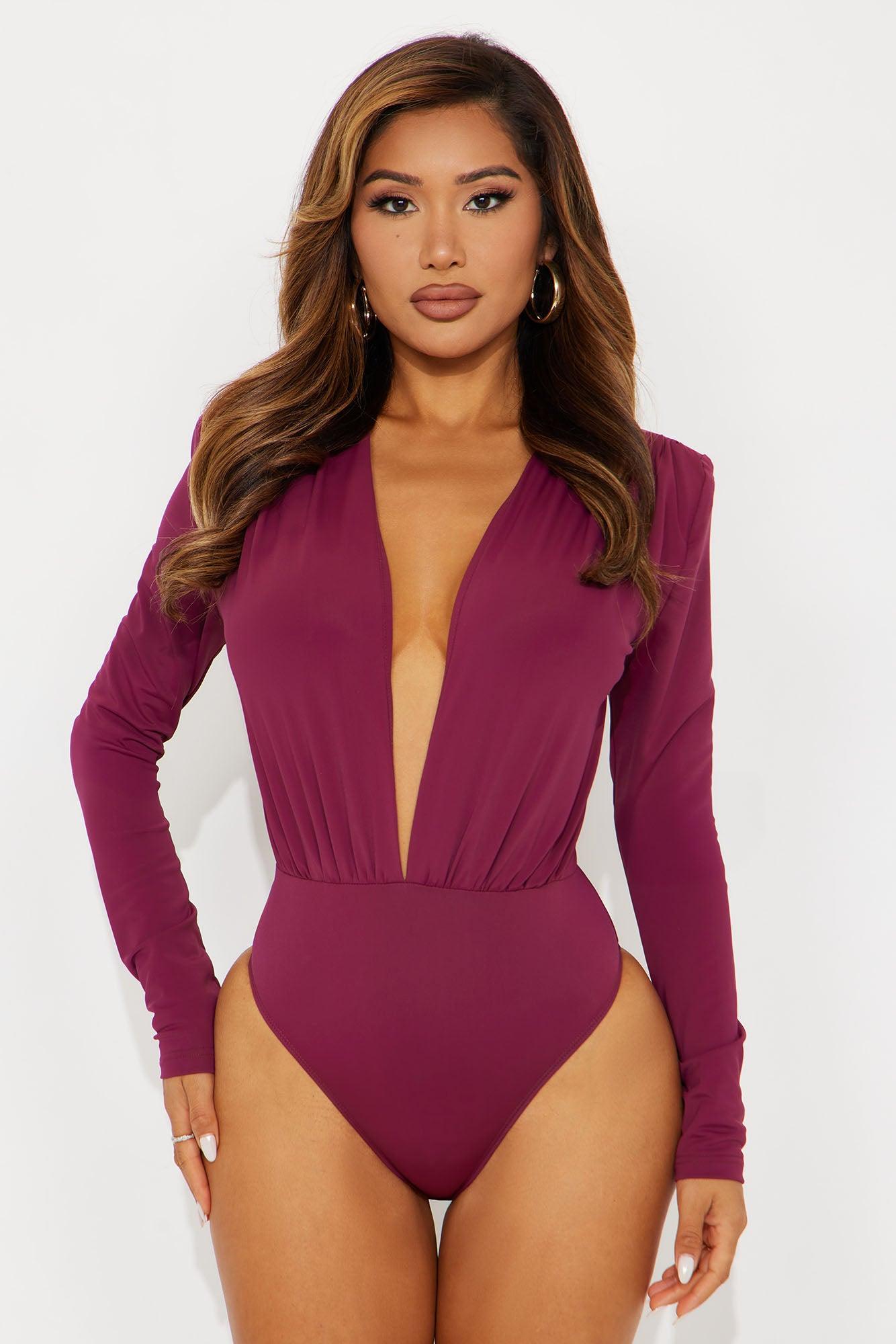 Draya Deep V Bodysuit - Plum Female Product Image