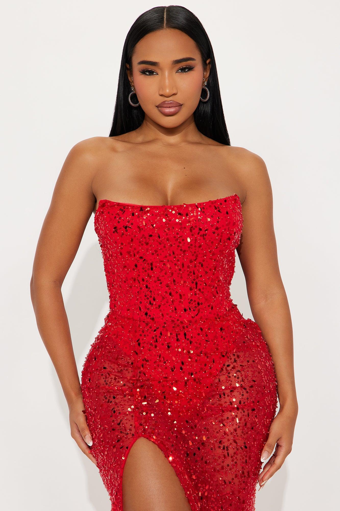 Temptation Sheer Sequin Gown - Red Product Image