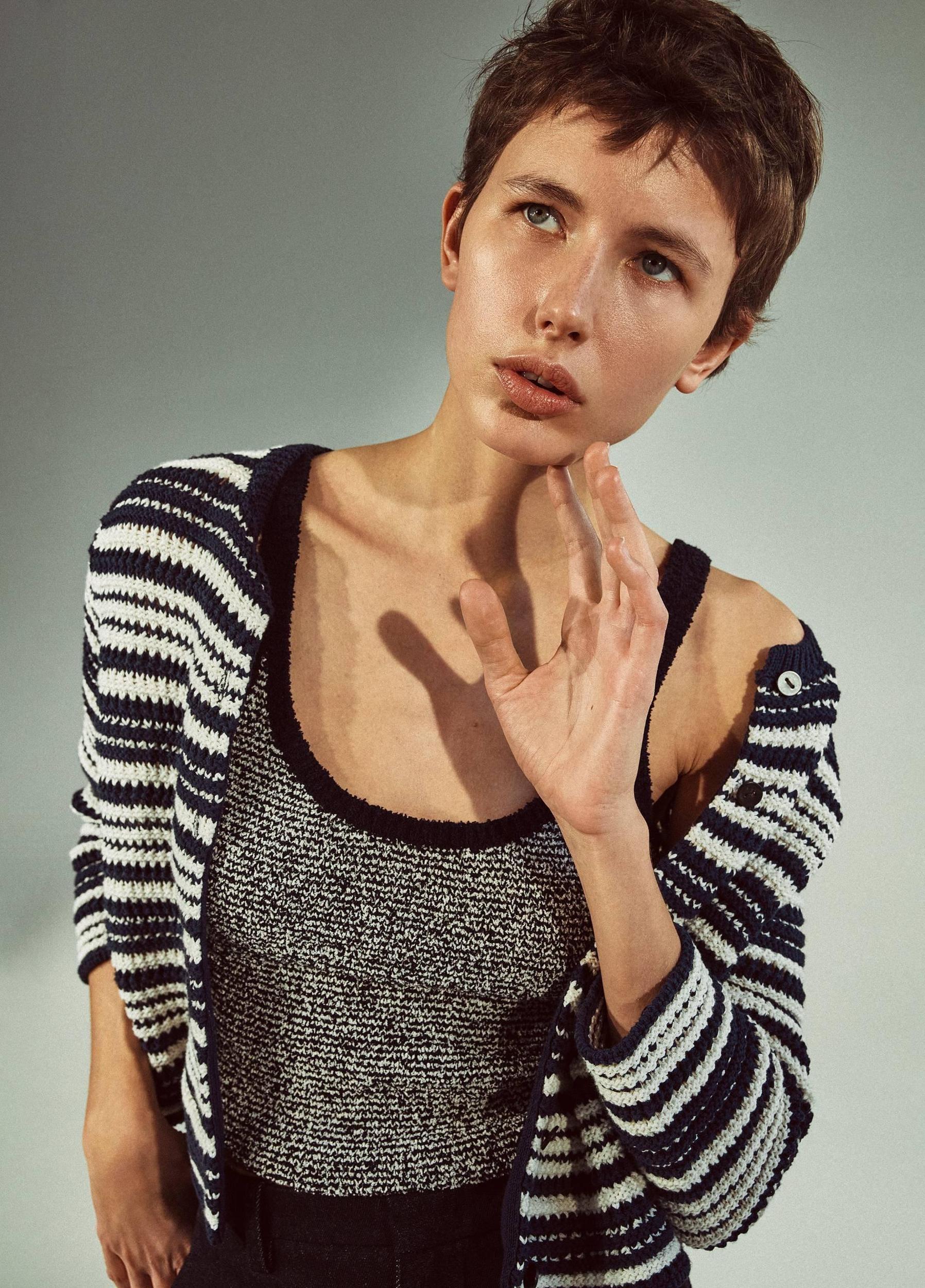 Textured Micro-Stripe Italian Cotton-Blend Sweater Tank Product Image