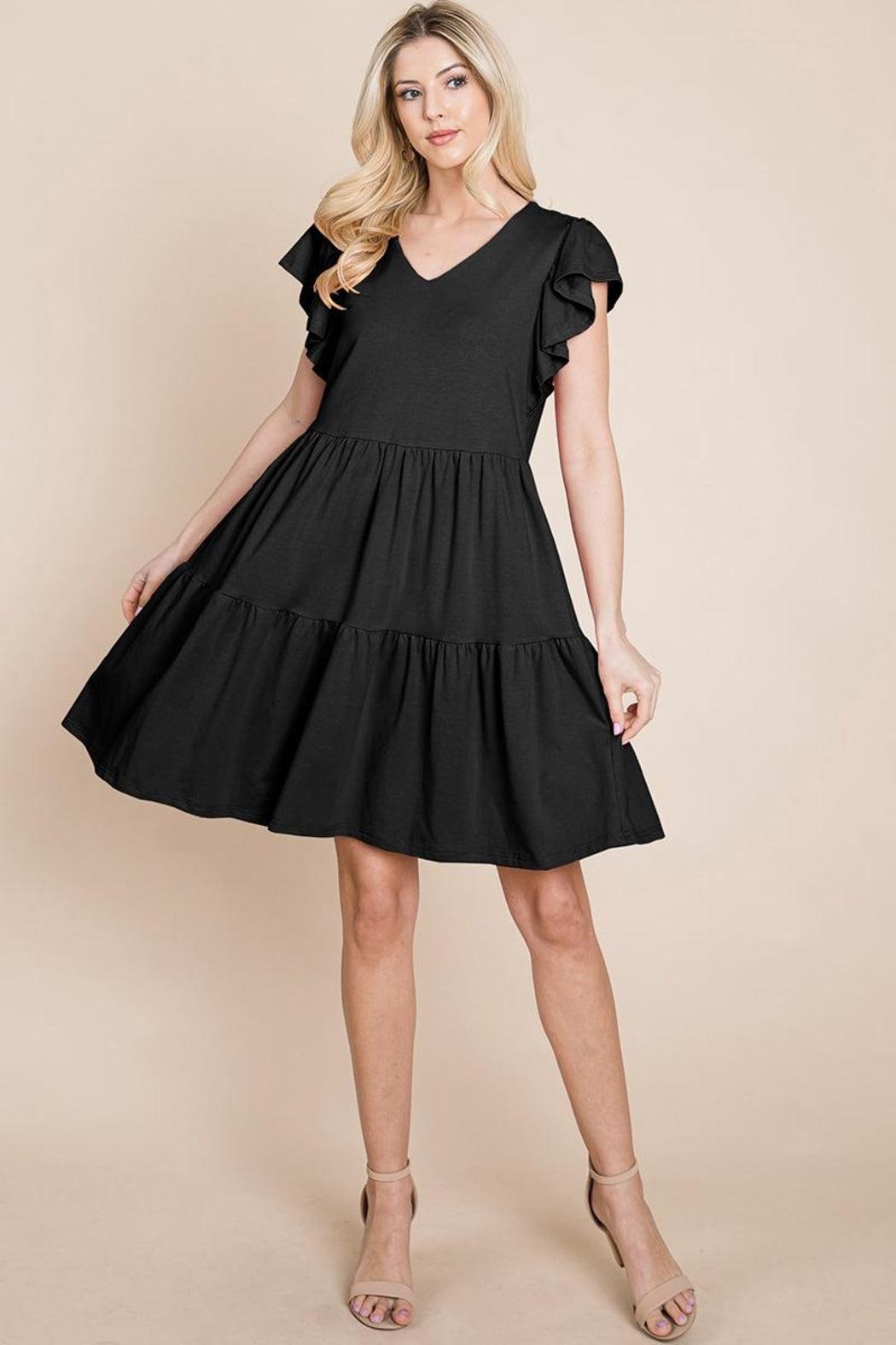 Tiered Ruffle Hem And Sleeve Cotton Dress Product Image
