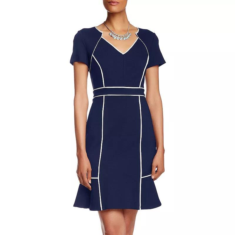 Women's Focus By Shani Piped Tulip Hem Mini Dress, Size: 10, Navy White Product Image
