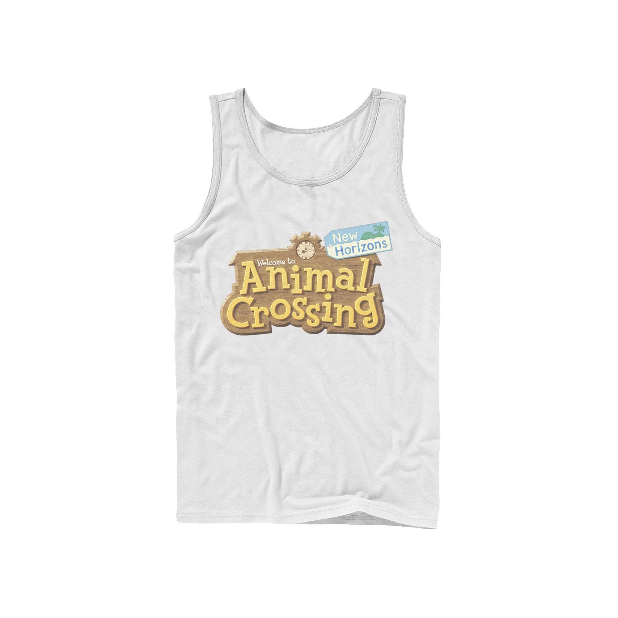 Men's Animal Crossing: New Horizons Welcome Wooden Sign Logo Tank Top, Size: Large, White Product Image