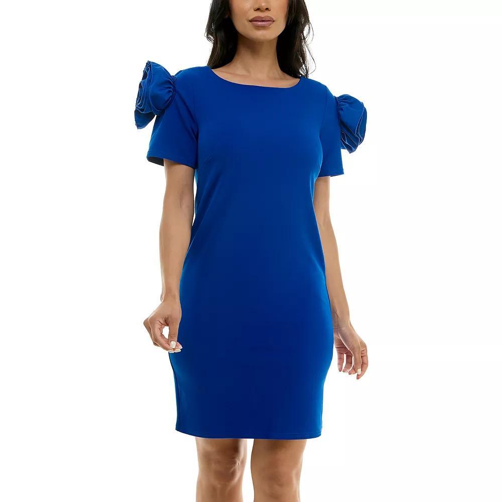 Women's Nina Leonard Shoulder Flower Ruffle Mini Sheath Dress, Size: XL, White Product Image