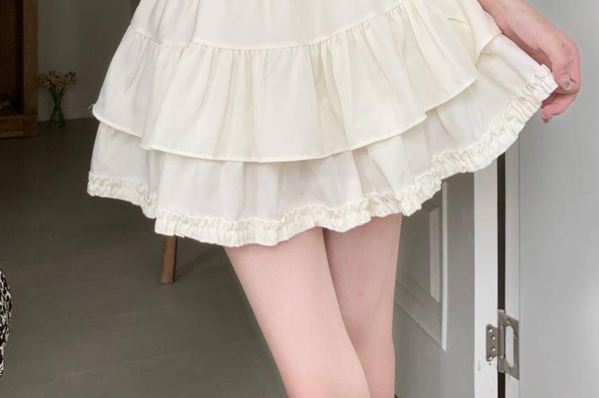 Elastic Waist Plain Ruffle Tiered Mini A-Line Skirt Product Image